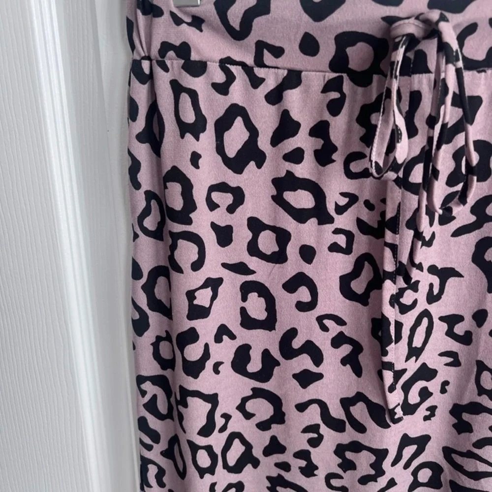Tickled Teal Leopard Print‎ Midi Skirt Drawstring Waist Women's Size S